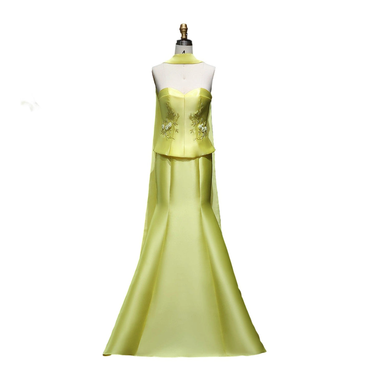 Elegant Blue Satin 3D Flowers Evening Dress with Scarf SS245