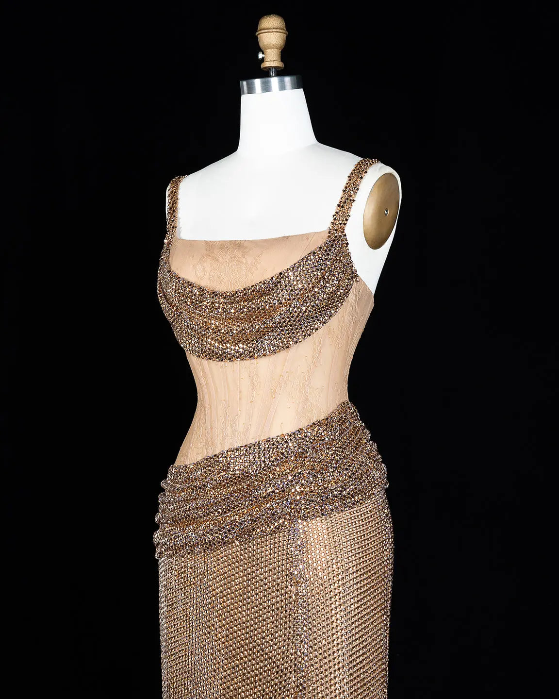 Champagne Sparkly High Slit Evening Dress-4