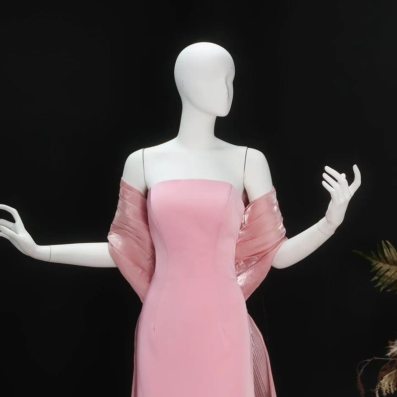 Luxury Strapless Pink Evening Dress with 3D Floral Overskirt SF485 