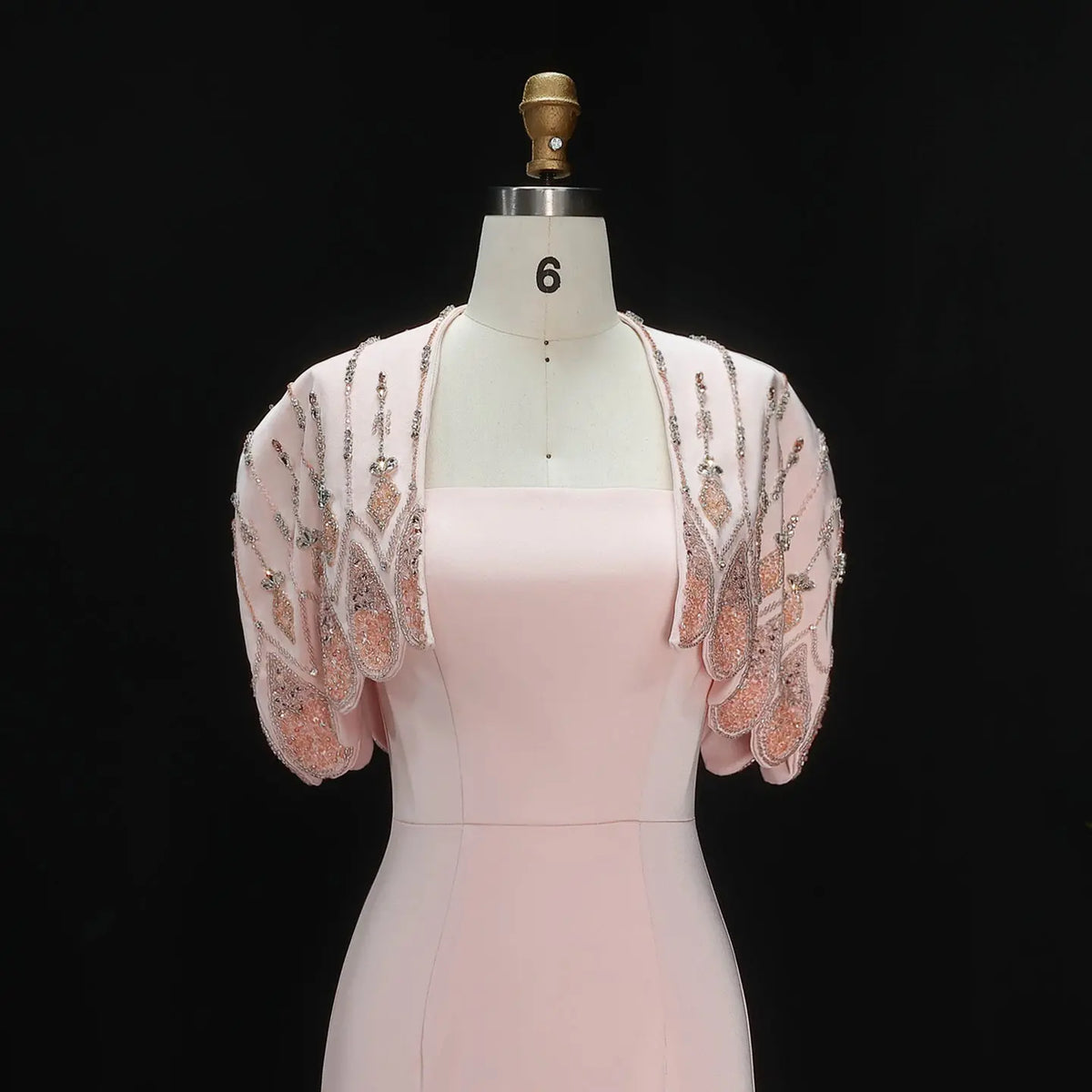 Pink Strapless Beaded Capelet Evening Dress SS302-3