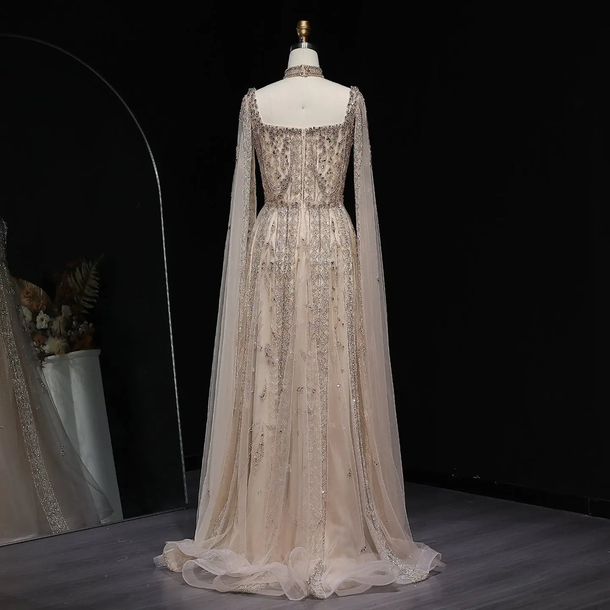 Luxury Nude Evening Dress with Cape Sleeves Chocker SS543 Luxury Nude Evening Dress with Cape Sleeves Chocker SS543