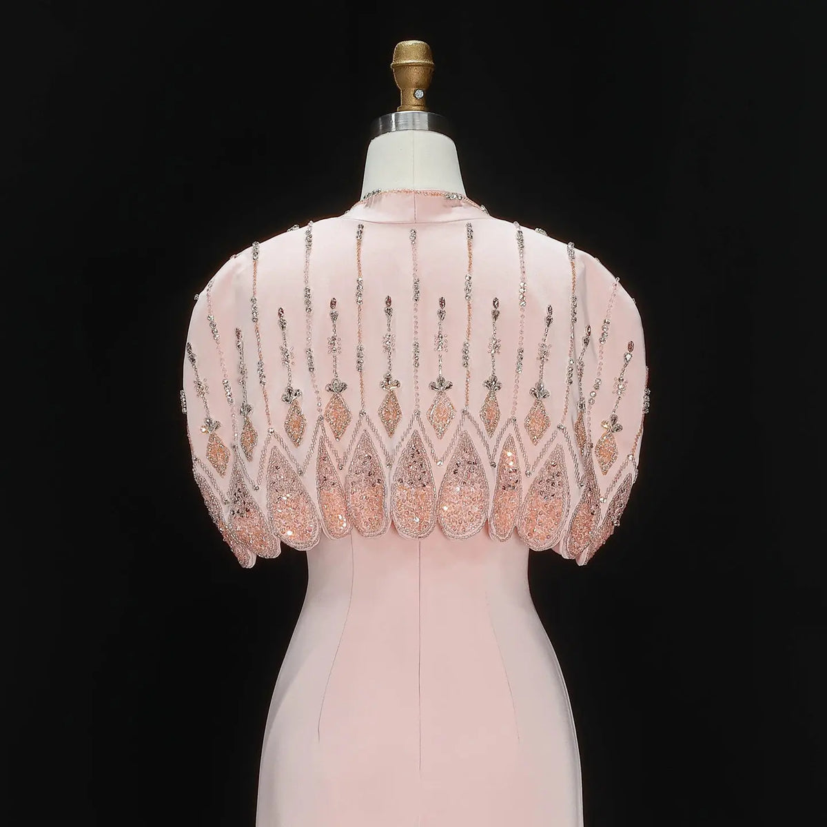 Pink Strapless Beaded Capelet Evening Dress SS302-12