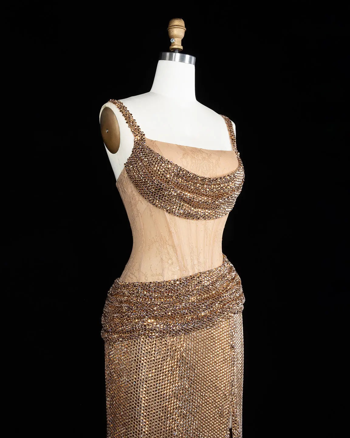 Champagne Sparkly High Slit Evening Dress-6