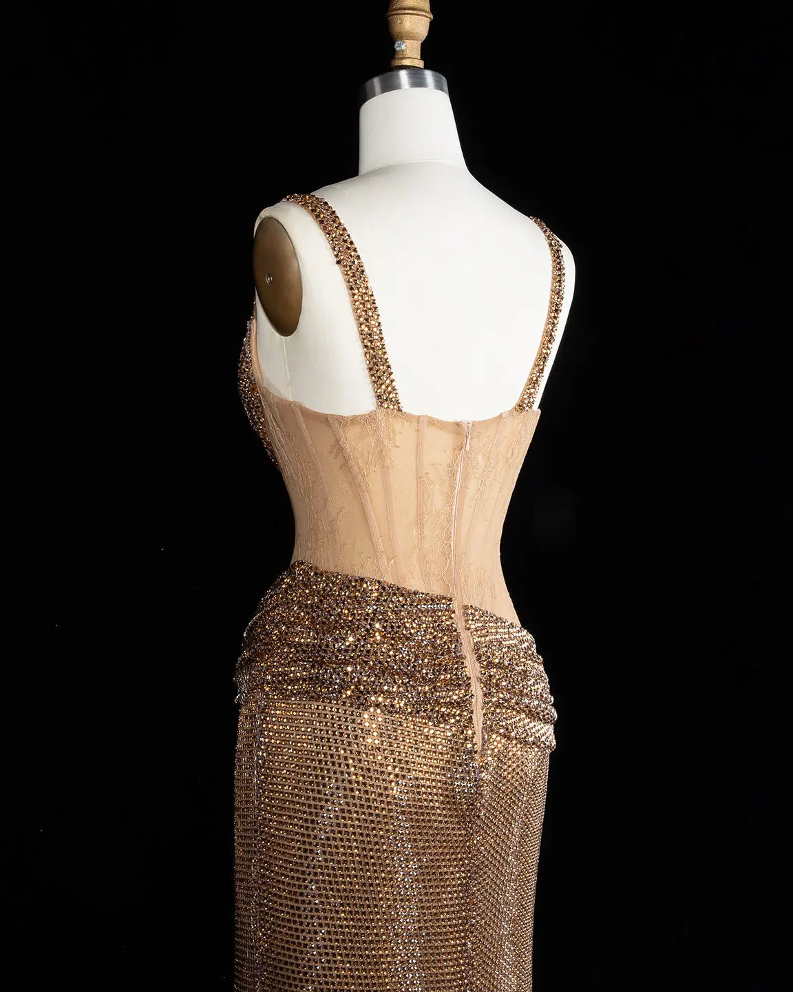 Champagne Sparkly High Slit Evening Dress-7