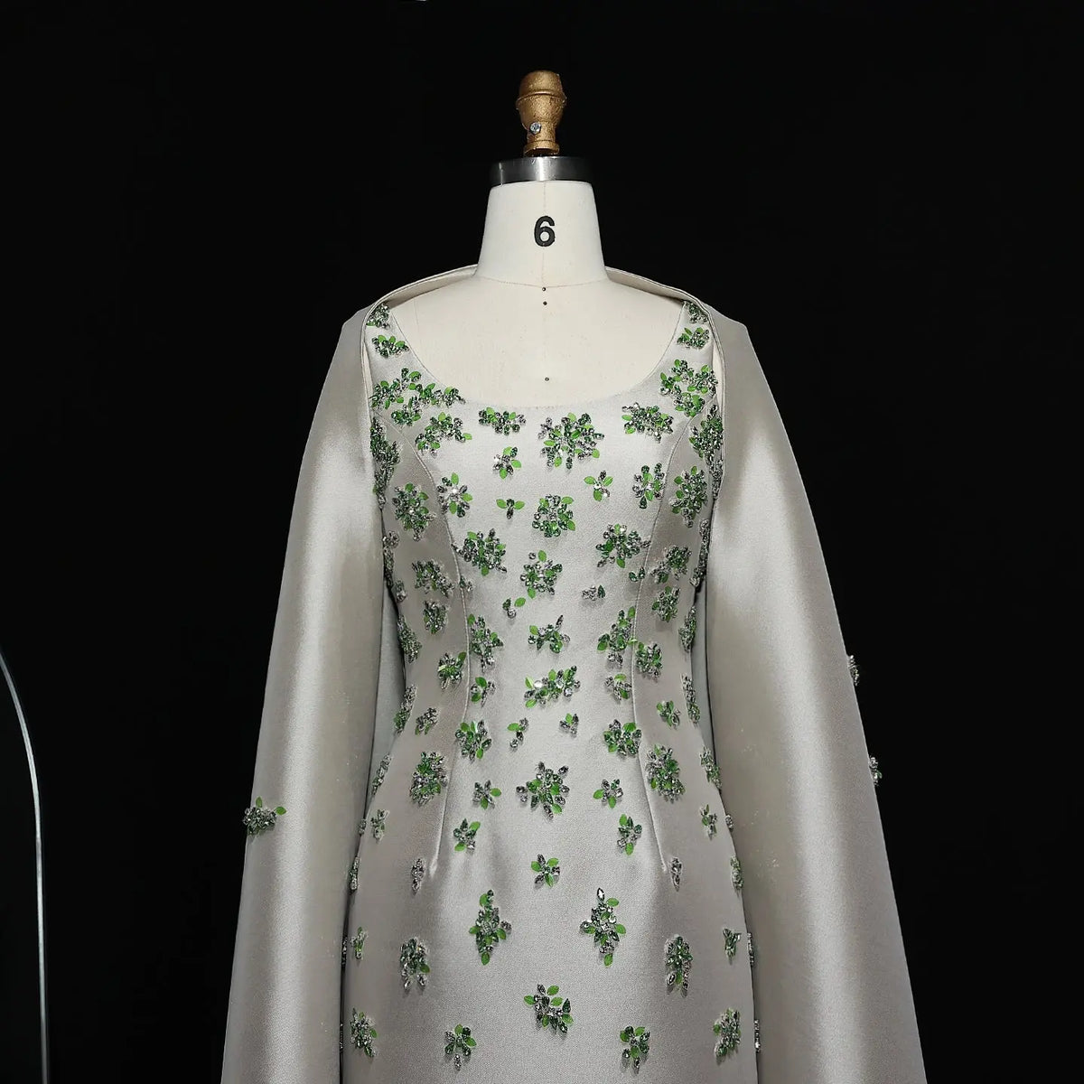 Chic Sage Green 3D Floral Beaded Evening Dress with Cape SS536 Chic Sage Green 3D Floral Beaded Evening Dress with Cape SS536