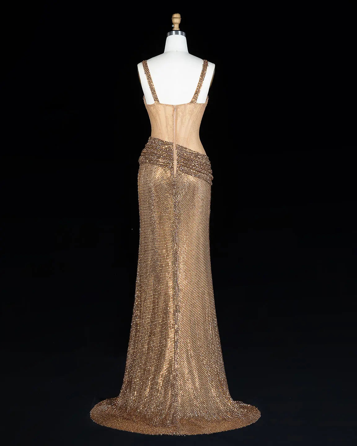 Champagne Sparkly High Slit Evening Dress-8