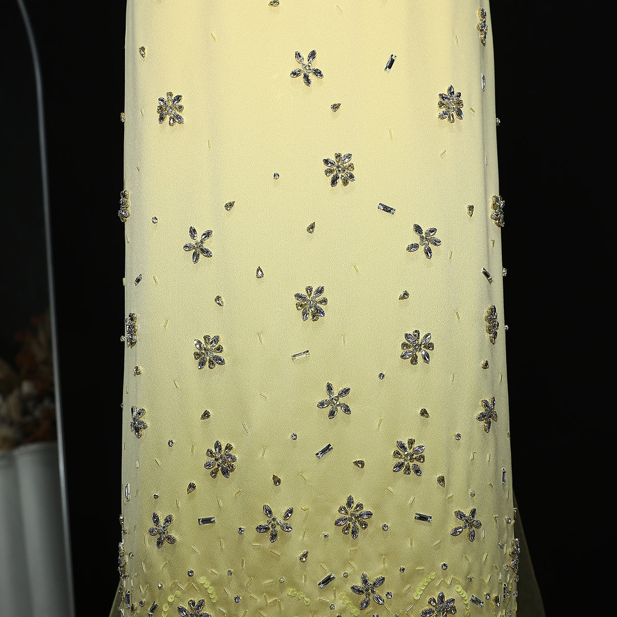 Luxury Yellow Crystal Beaded Floral Evening Dress with Sheer Shawl XD018 