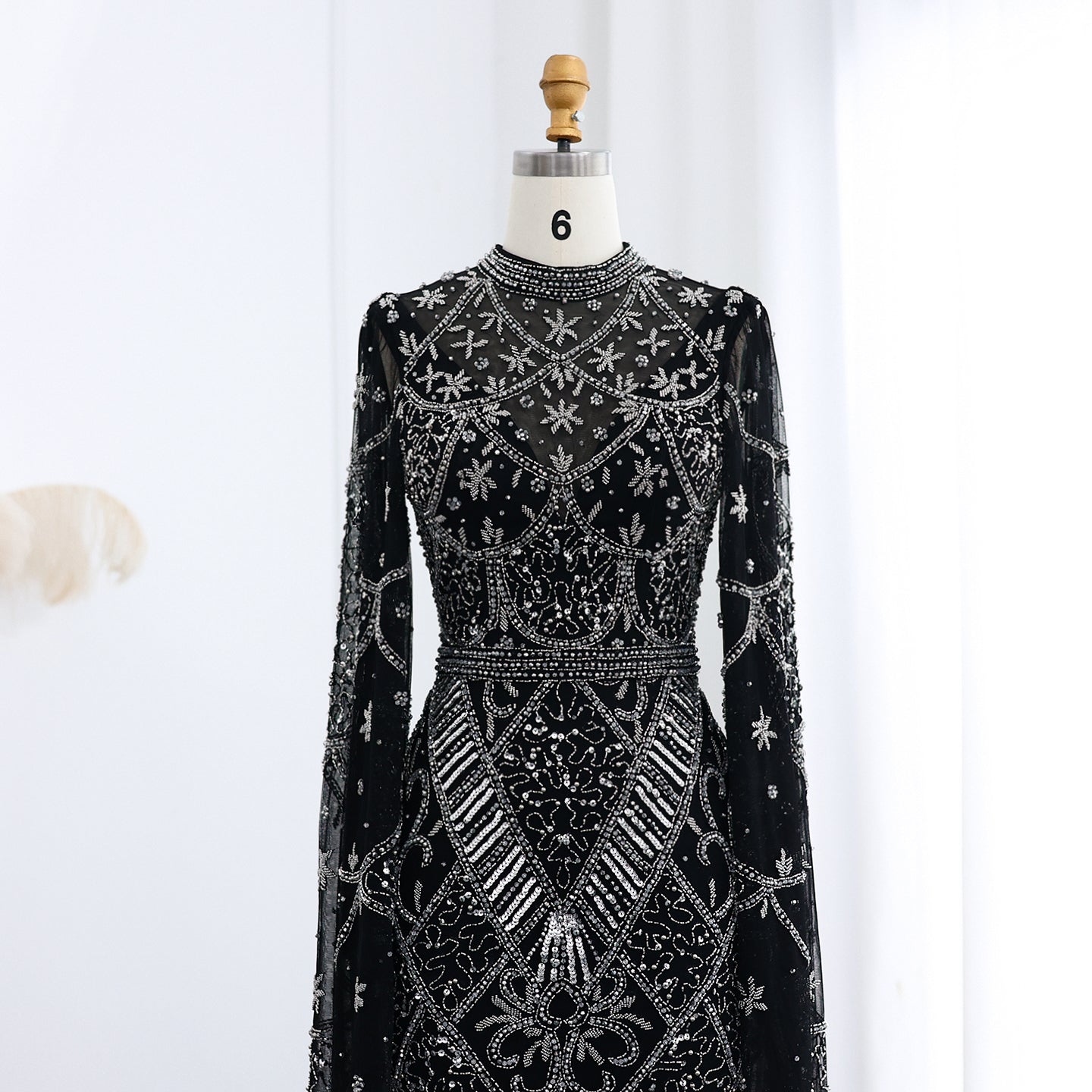 Black beaded dress with sleeves fashion