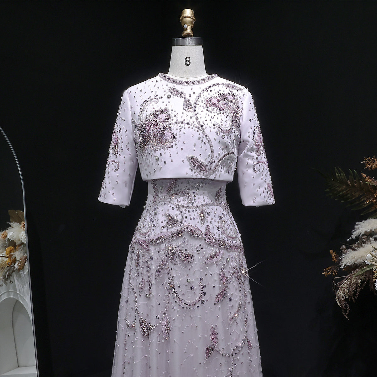 Luxury Blush Pink Crystal Short Sleeve 2 Pieces Evening Dress SS518 