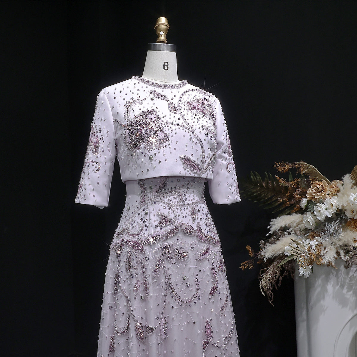 Luxury Blush Pink Crystal Short Sleeve 2 Pieces Evening Dress SS518 