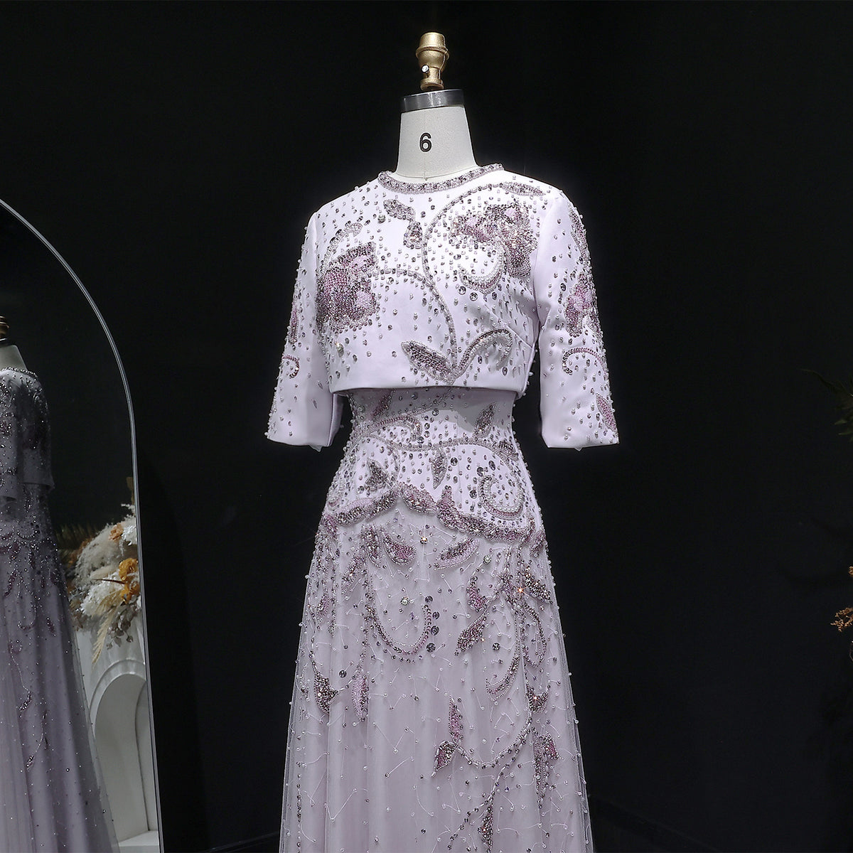 Luxury Blush Pink Crystal Short Sleeve 2 Pieces Evening Dress SS518 