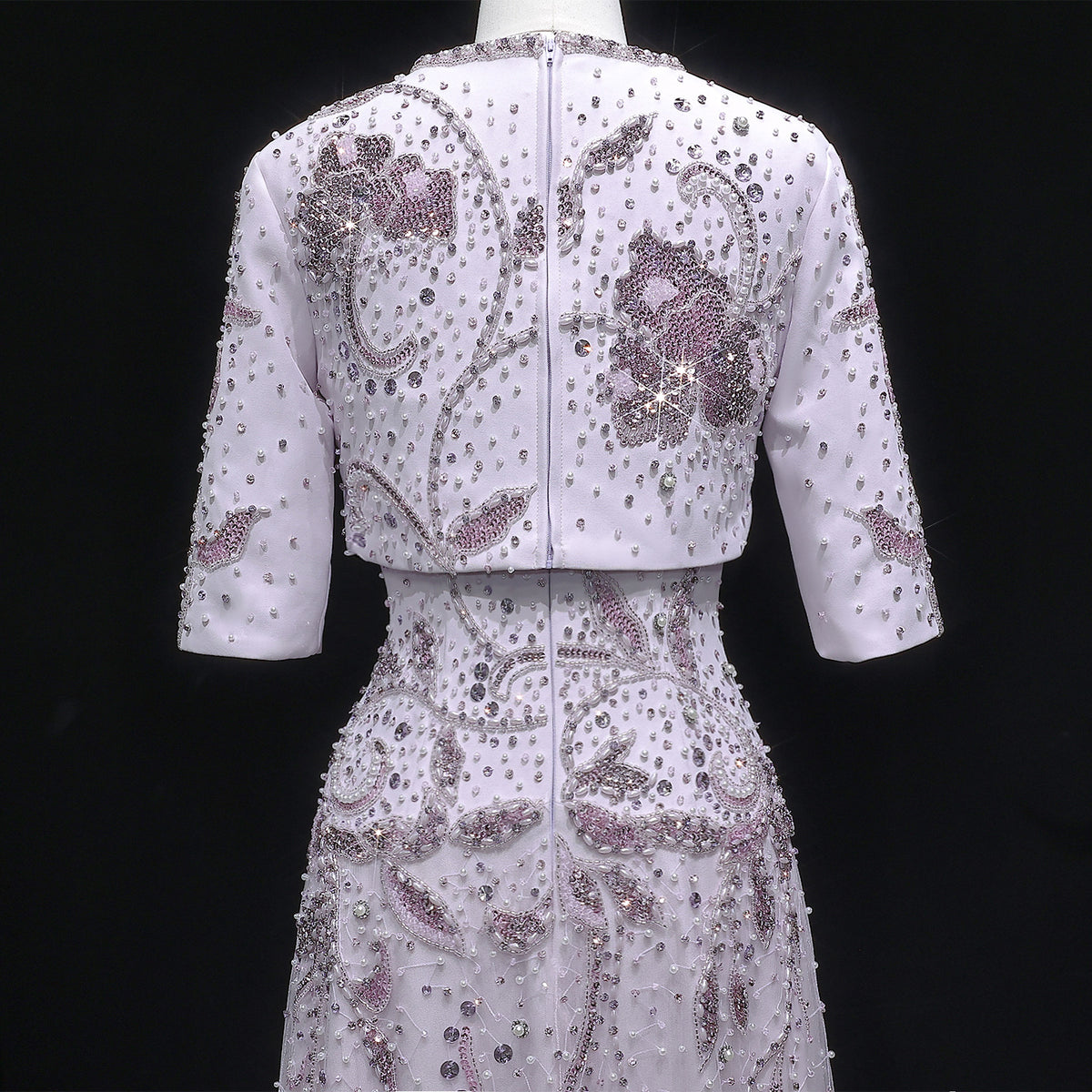 Luxury Blush Pink Crystal Short Sleeve 2 Pieces Evening Dress SS518 