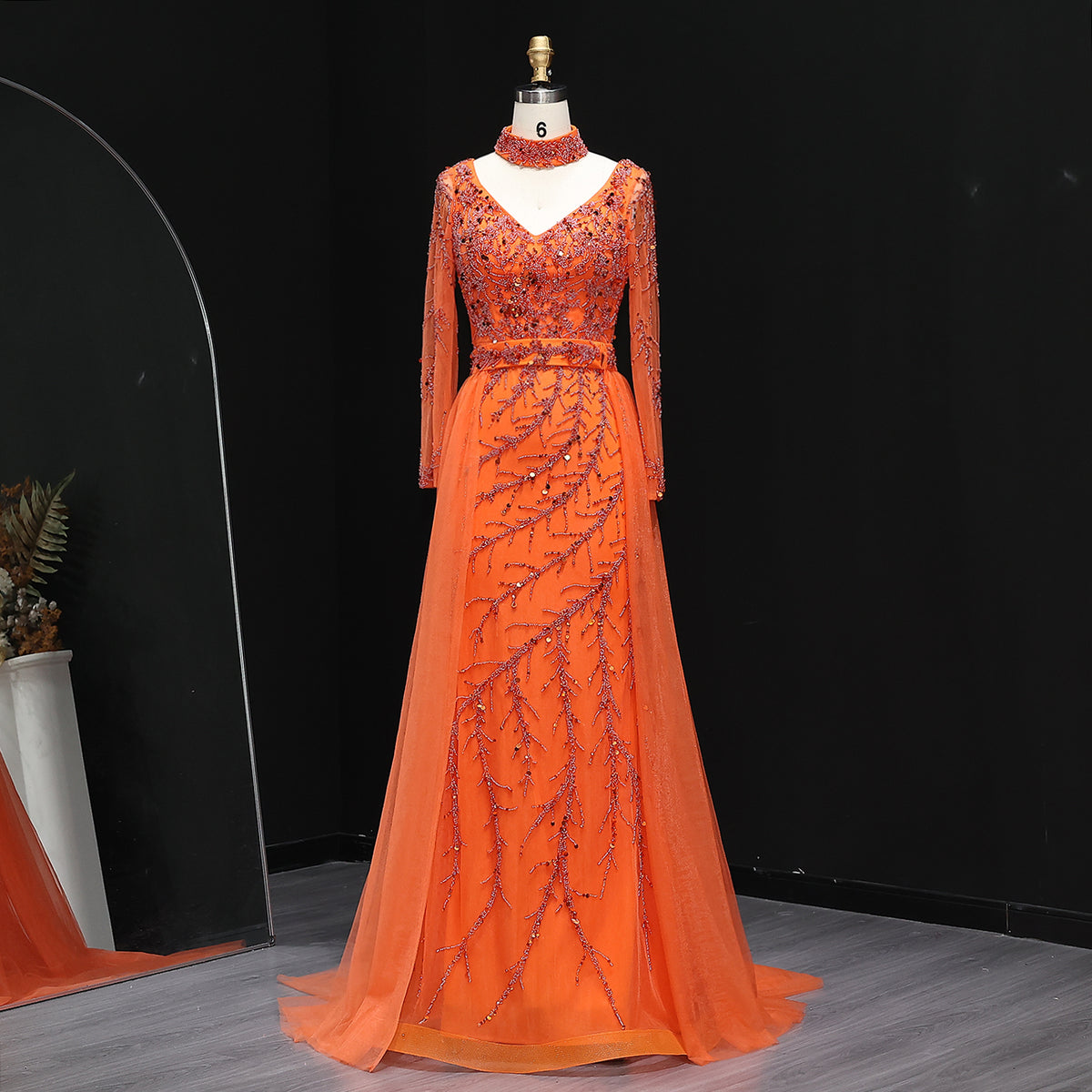 Luxury Beaded Orange Evening Dress with Overskirt SS222