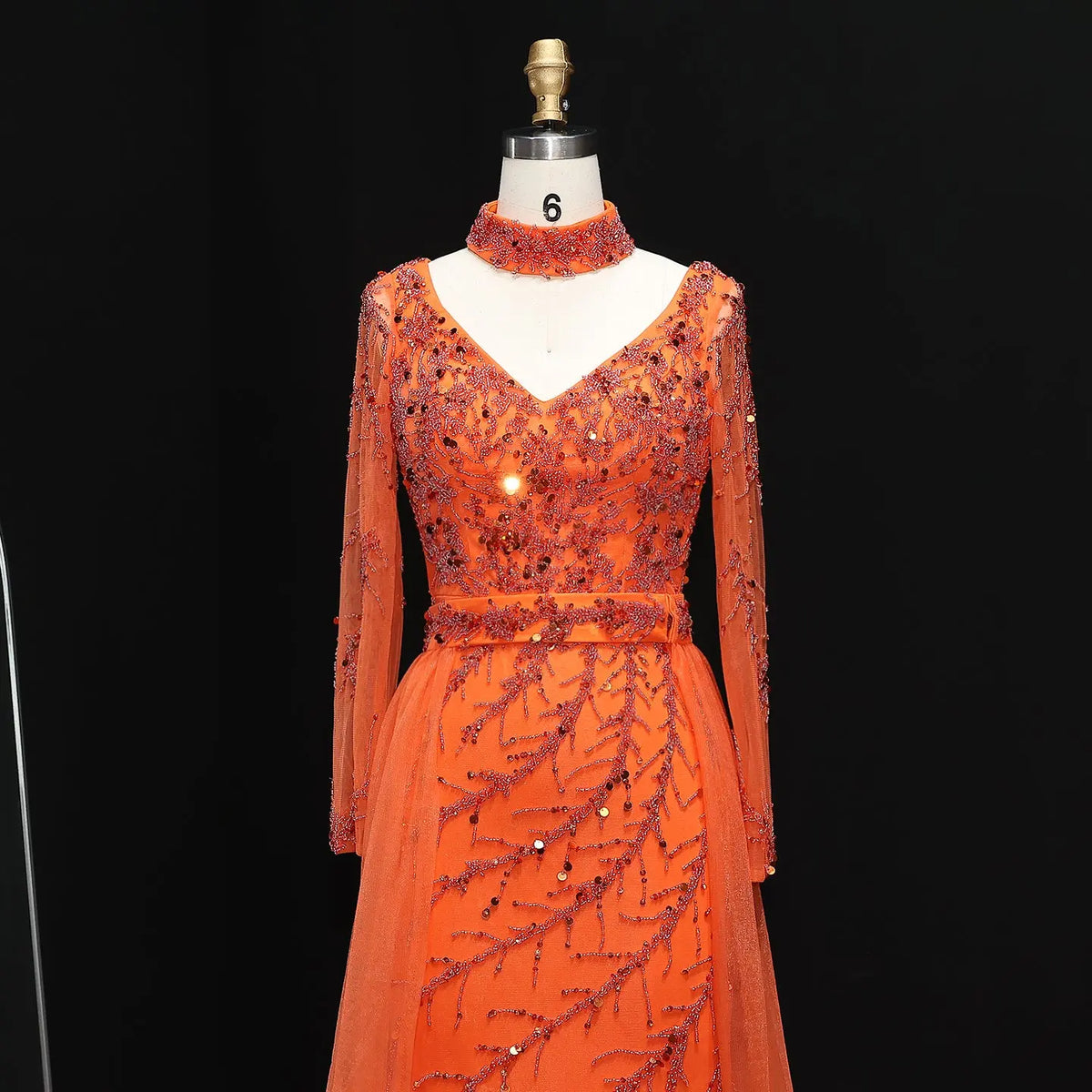 Luxury Beaded Orange Evening Dress with Overskirt SS222 