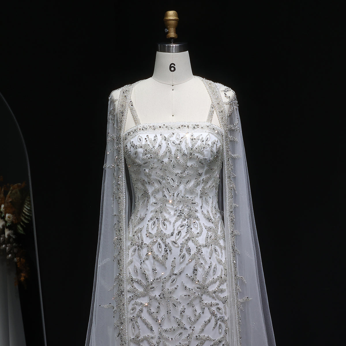 Elegant Pink Beaded Evening Gown with Sheer Cape SS393 