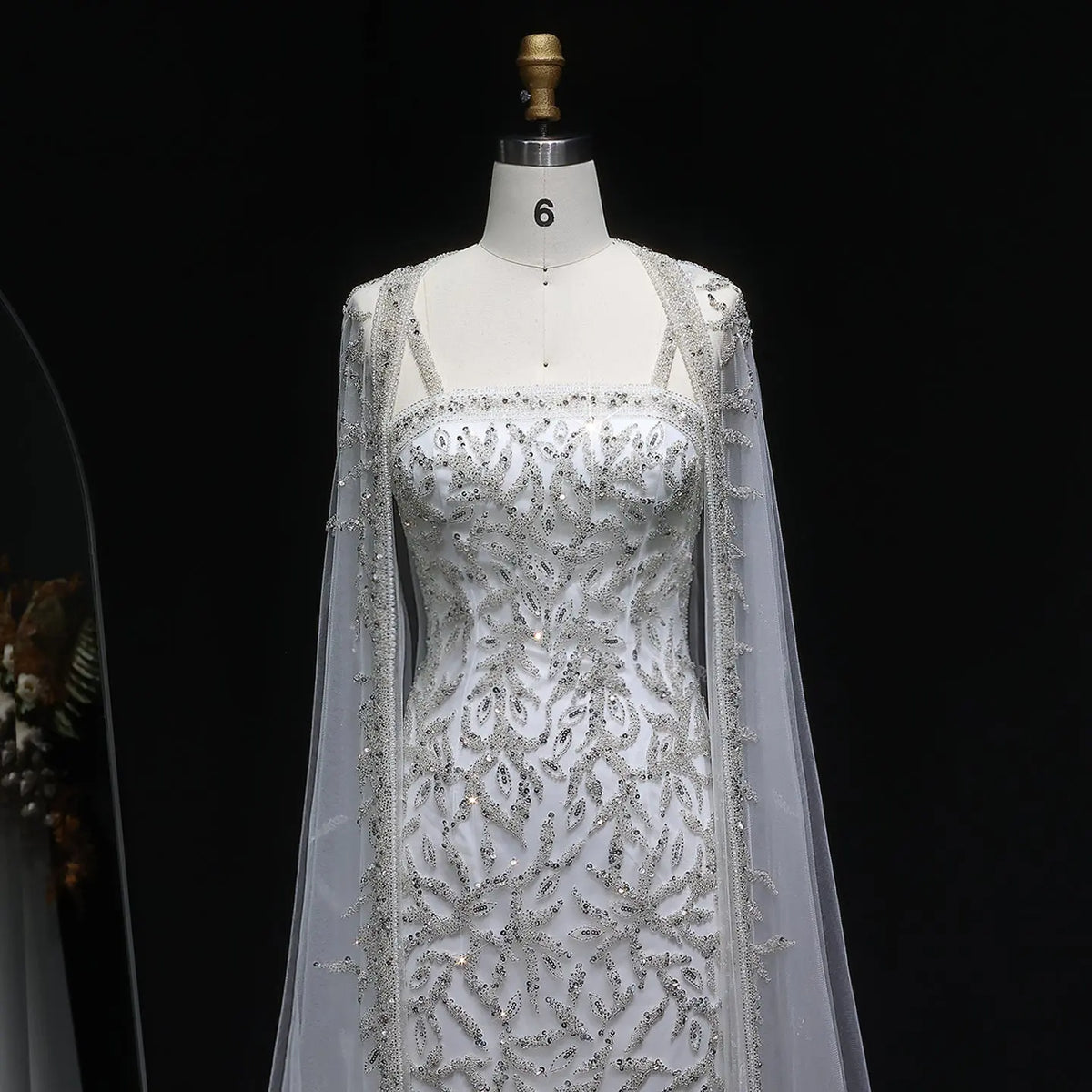 Elegant Pink Beaded Evening Gown with Sheer Cape SS393 