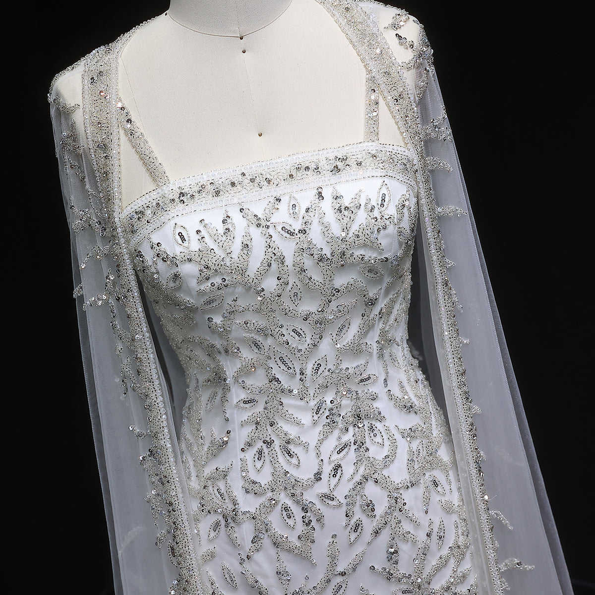 Elegant Pink Beaded Evening Gown with Sheer Cape SS393 