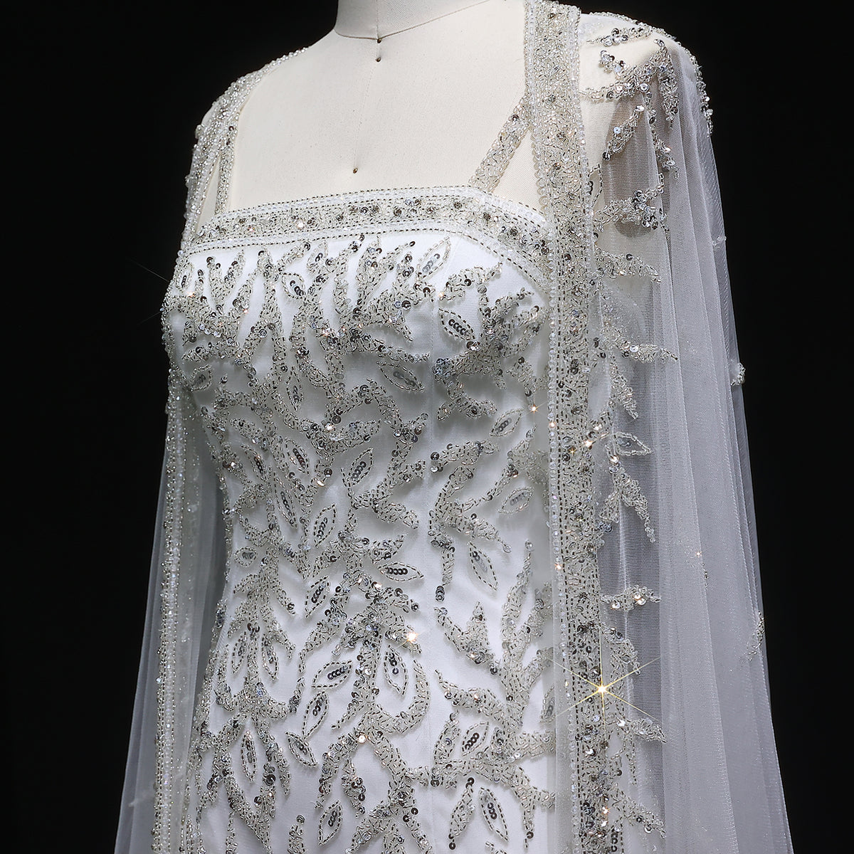 Elegant Pink Beaded Evening Gown with Sheer Cape SS393 