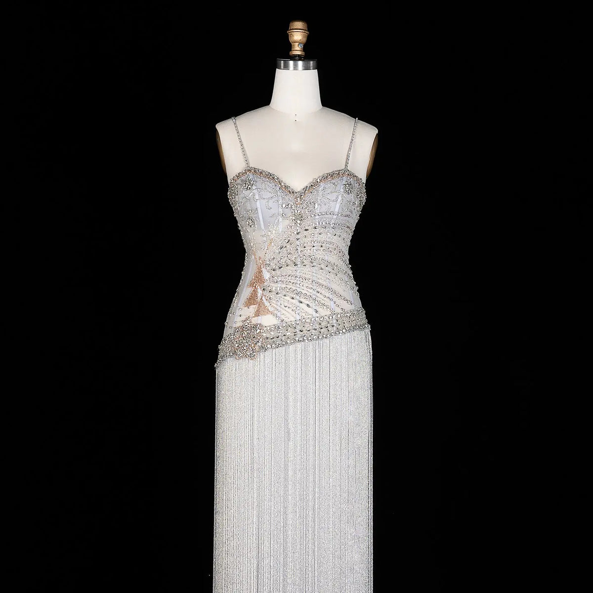 Aqua Fringe Beaded Corset Formal Evening Dress SS202-11