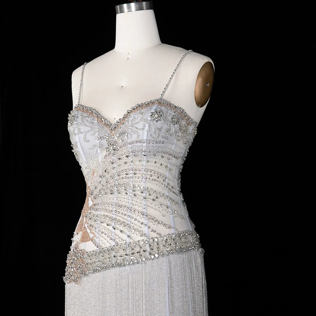 Aqua Fringe Beaded Corset Formal Evening Dress SS202-12