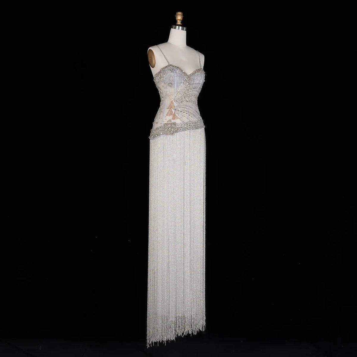 Aqua Fringe Beaded Corset Formal Evening Dress SS202-14