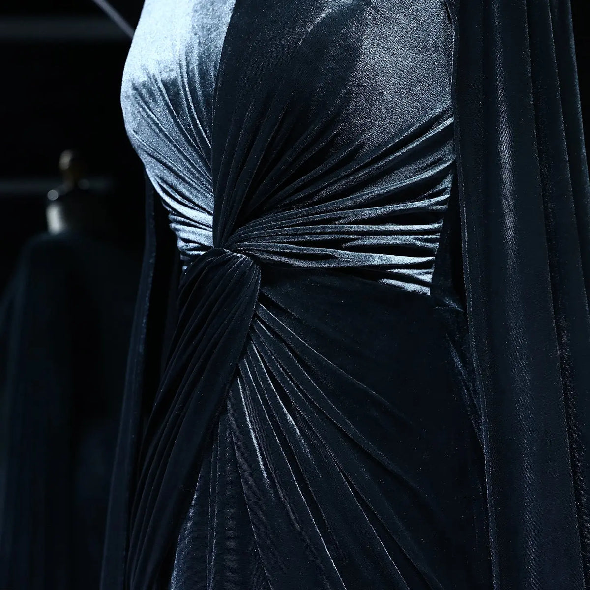 Elegant Dark Blue Velvet Evening Dress with Cape Sleeve SF243 Elegant Dark Blue Velvet Evening Dress with Cape Sleeve SF243