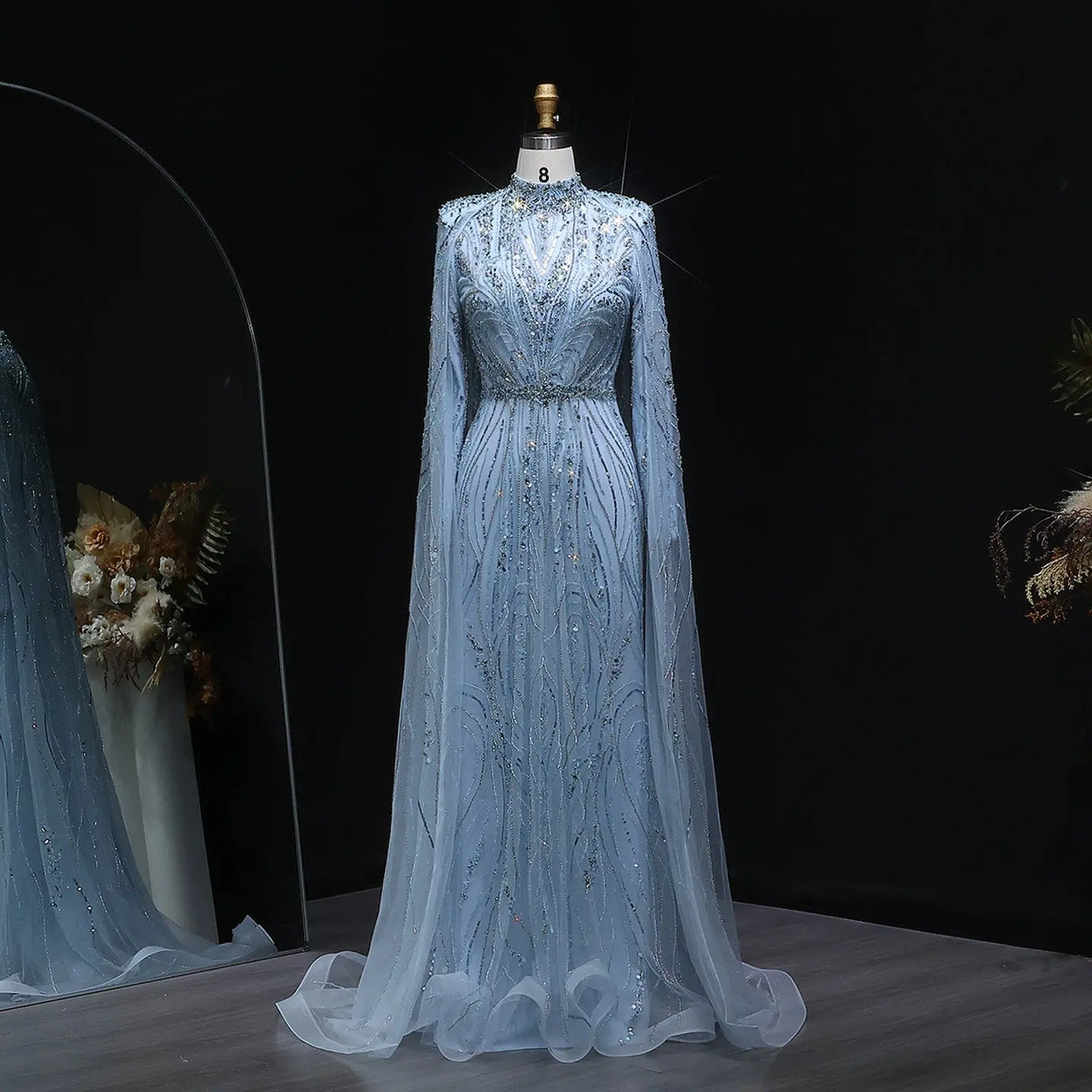 fitted lace wedding dress Luxury Champagne Long Sleeve High Neck Evening Dress with Cape SS366 fitted lace wedding dress Luxury Champagne Long Sleeve High Neck Evening Dress with Cape SS366