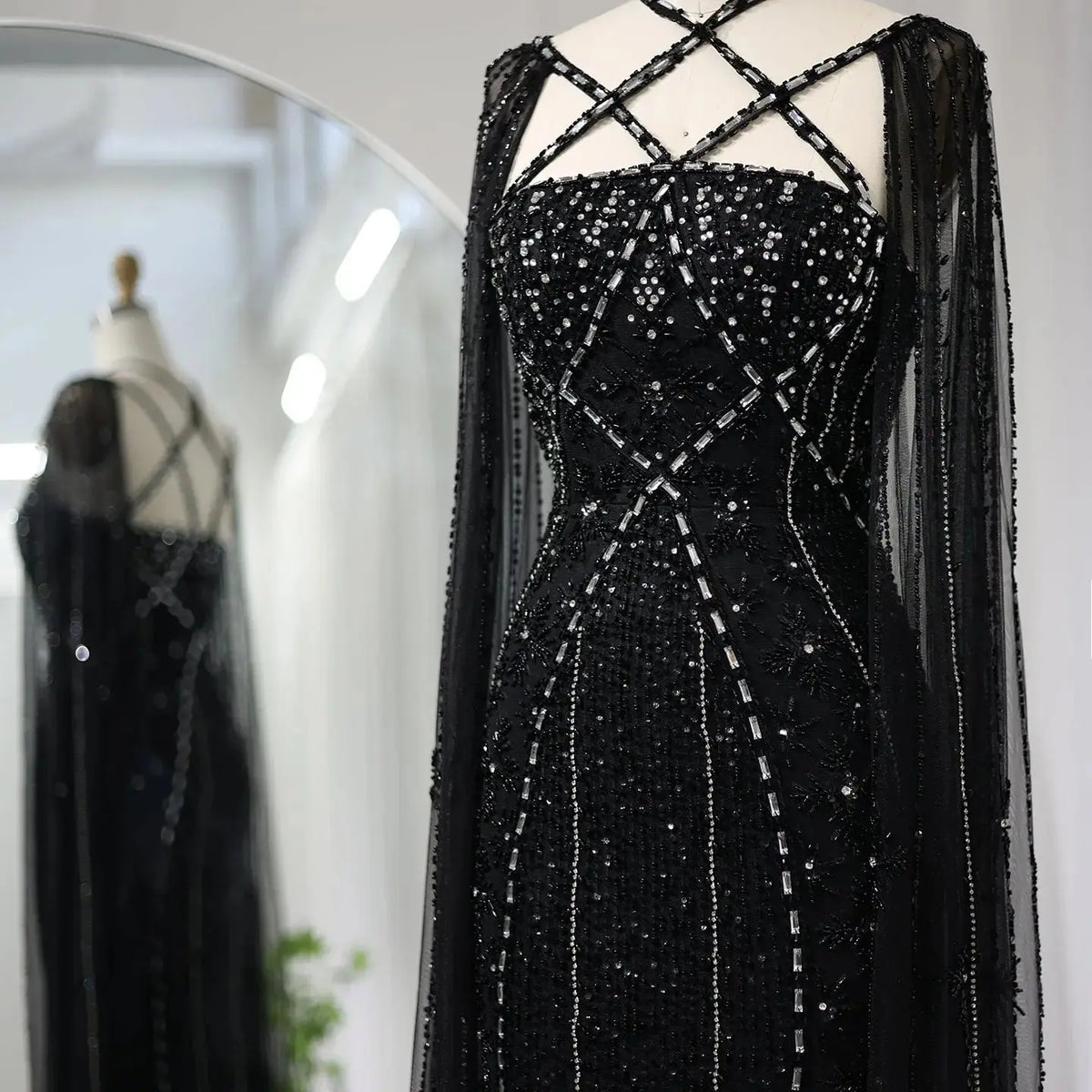 Luxury Aqua Crisscross Evening Dress with Cape Sleeves SS391 Luxury Aqua Crisscross Evening Dress with Cape Sleeves SS391