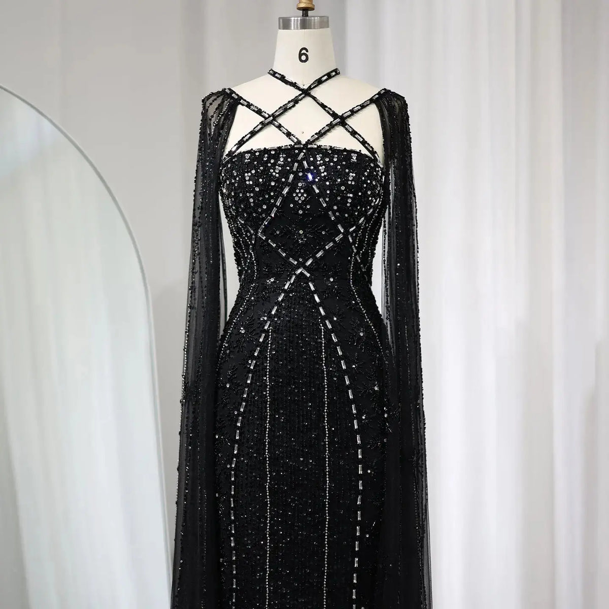 Luxury Aqua Crisscross Evening Dress with Cape Sleeves SS391 Luxury Aqua Crisscross Evening Dress with Cape Sleeves SS391