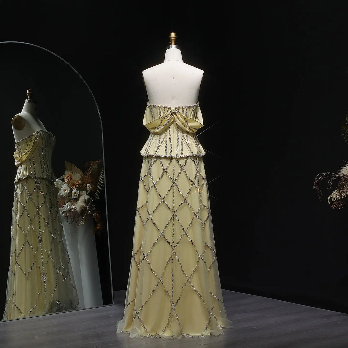 Luxury Yellow Sequin Beaded Off-the-Shoulder Corset Evening Dress SS516 