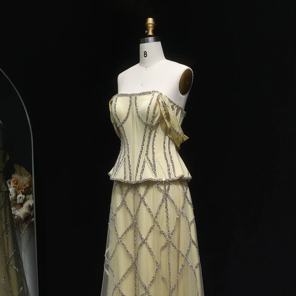 Luxury Yellow Sequin Beaded Off-the-Shoulder Corset Evening Dress SS516 