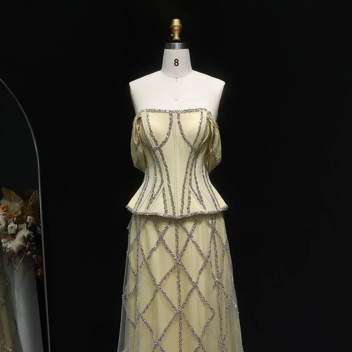 Luxury Yellow Sequin Beaded Off-the-Shoulder Corset Evening Dress SS516 