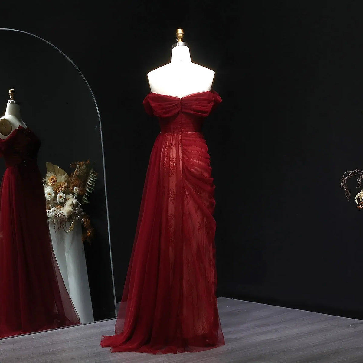 red silk lace dress Arielle Red Sheath Strapless Corset Satin Prom Dress with Slit and Appliques Red / 00
