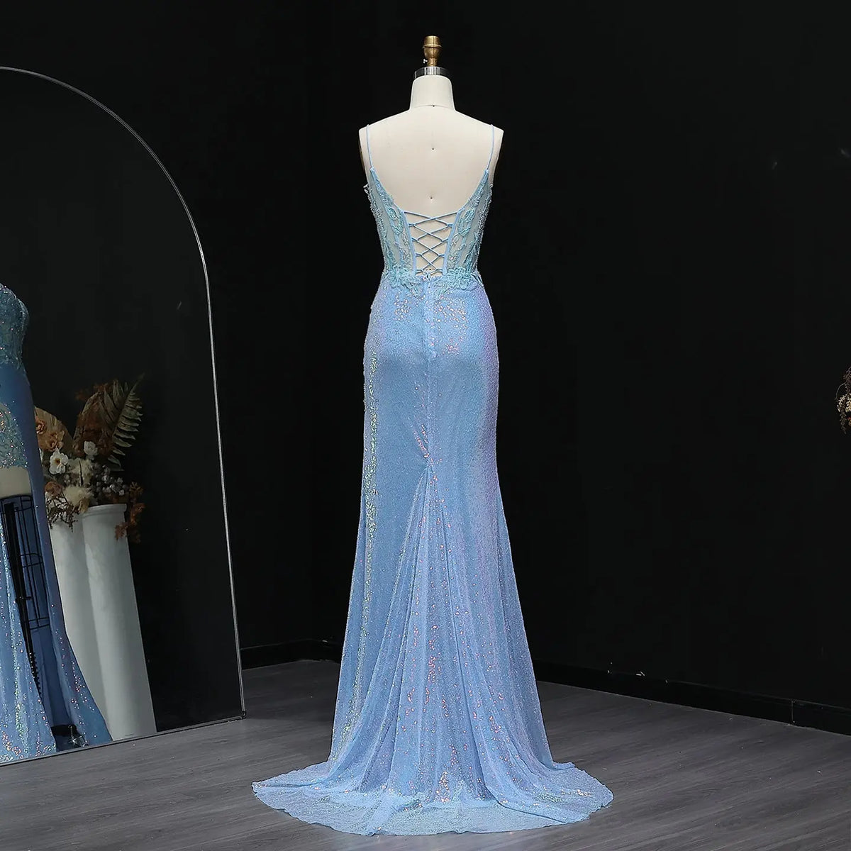 Luxury Light Blue Sheer Beaded High-Slit Mermaid Prom Dress SH502 SHARONSAID Luxury Light Blue Sheer Beaded High-Slit Mermaid Prom Dress SH502 SHARONSAID