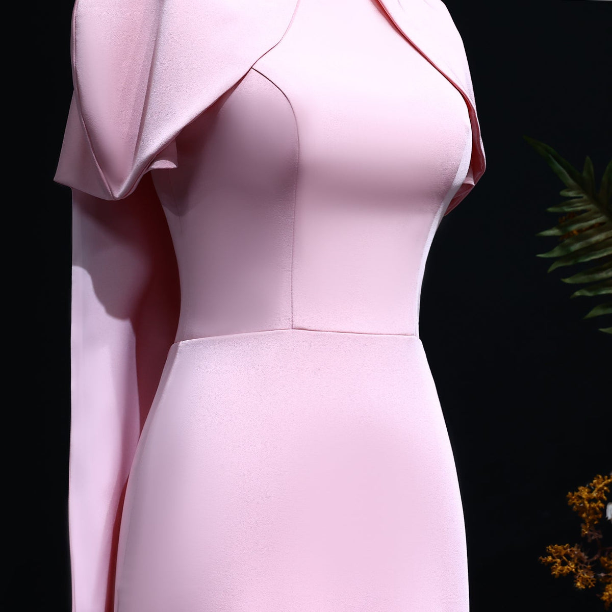 Simple Lilac Straight Evening Dress with Cape SF033