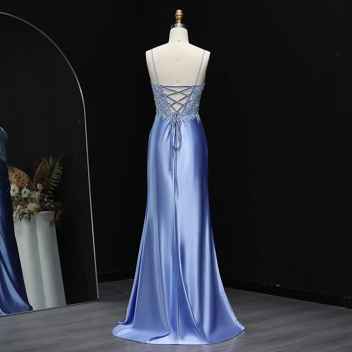 light blue beaded bridesmaid dresses A-Line Chiffon Dusty Blue Long Bridesmaid Dress with Beaded Waist