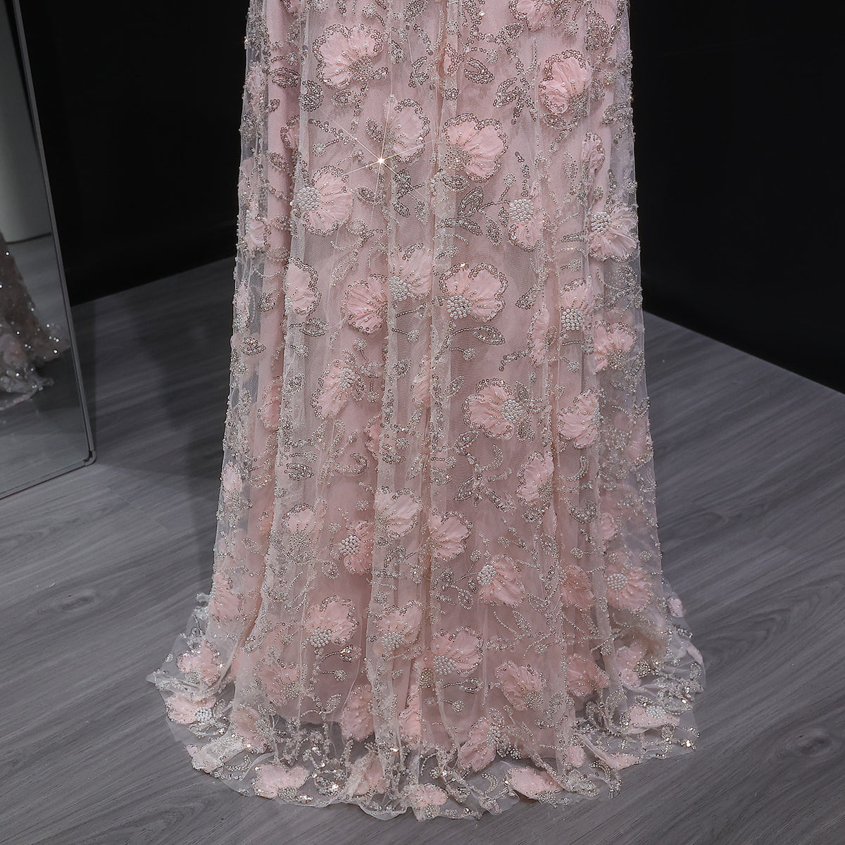 Elegant Pink Long Sleeve Beaded Embroidered Evening Dress SS638 