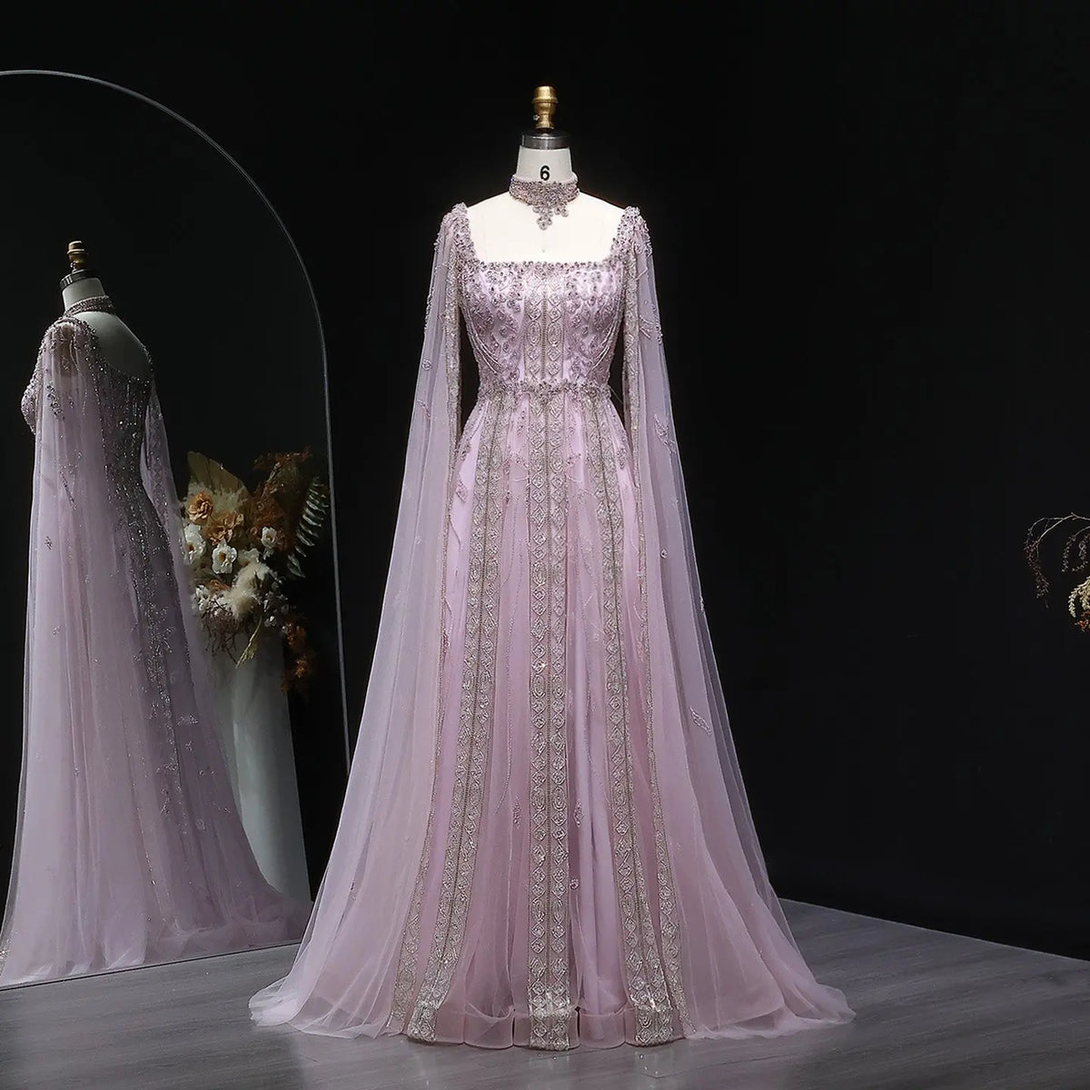 nude purple dress Reverie Couture RTW22 Off-the-Shoulder Couture Dress