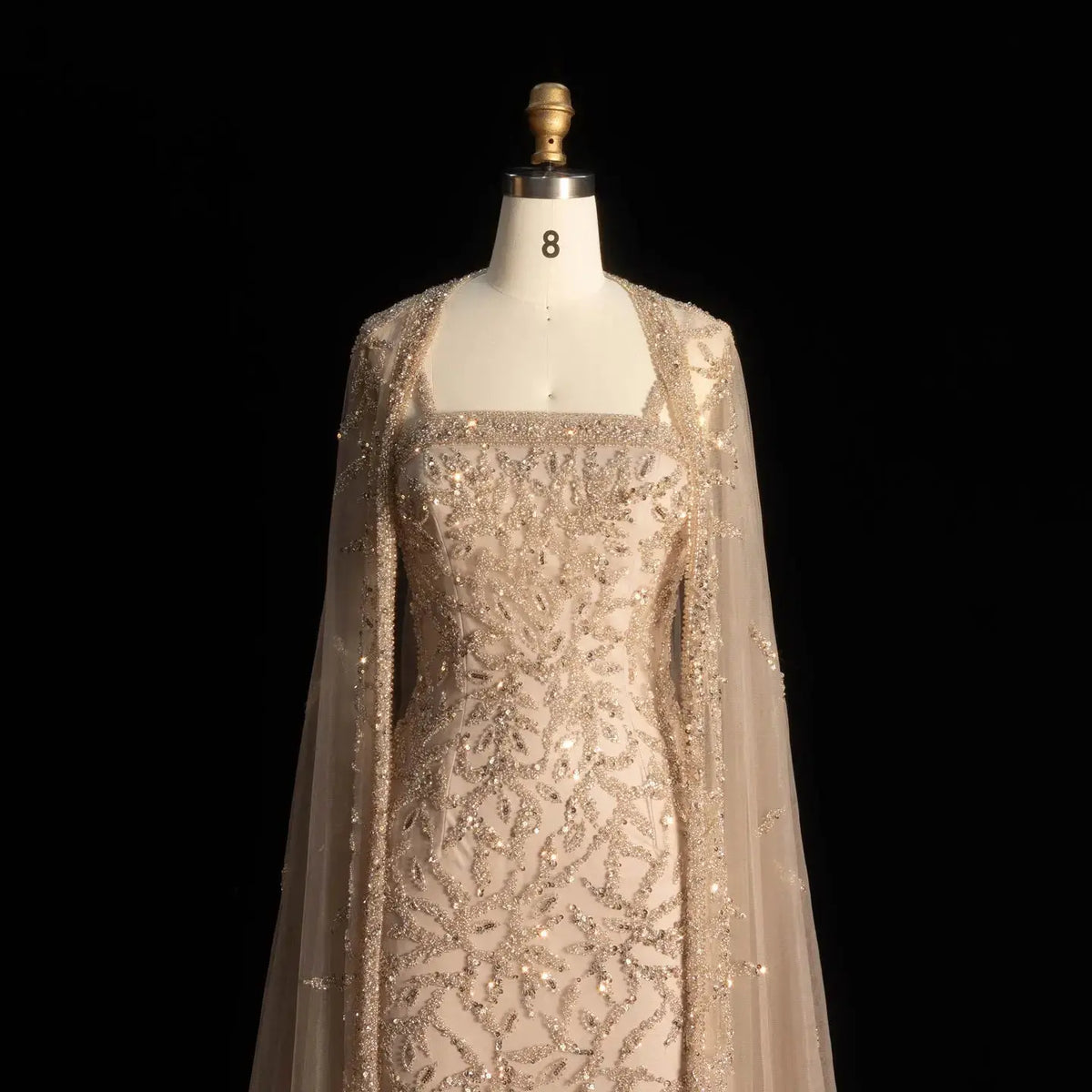 Elegant Pink Beaded Evening Gown with Sheer Cape SS393 