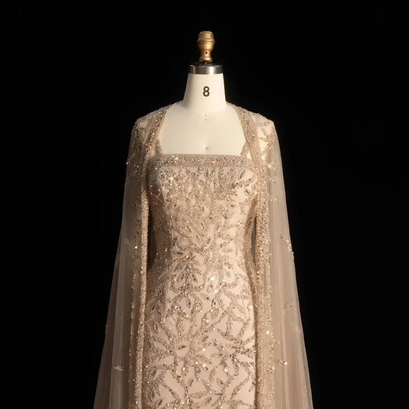 Elegant Pink Beaded Evening Gown with Sheer Cape SS393 