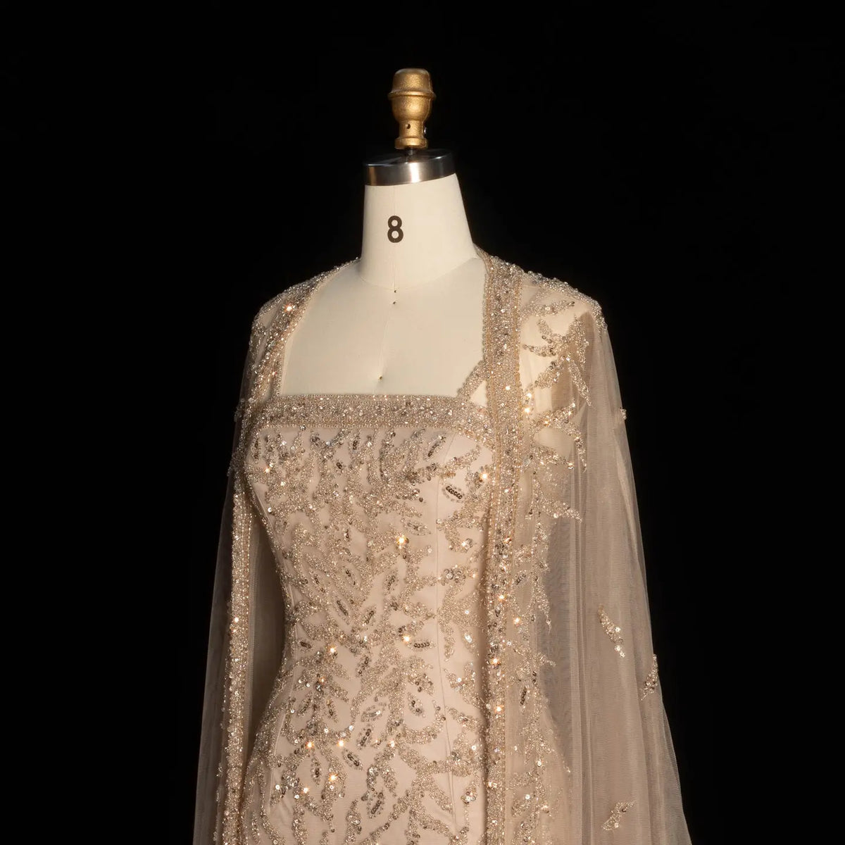 Elegant Pink Beaded Evening Gown with Sheer Cape SS393 