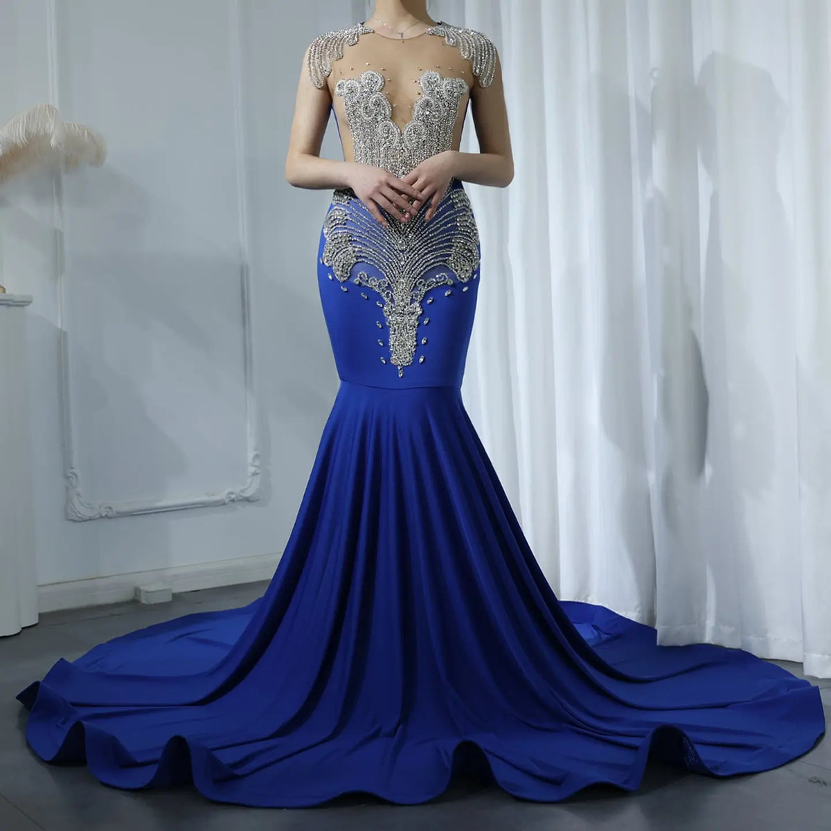 Luxury Crystal Mermaid Royal Blue Prom Dress RM057 Luxury Crystal Mermaid Royal Blue Prom Dress RM057