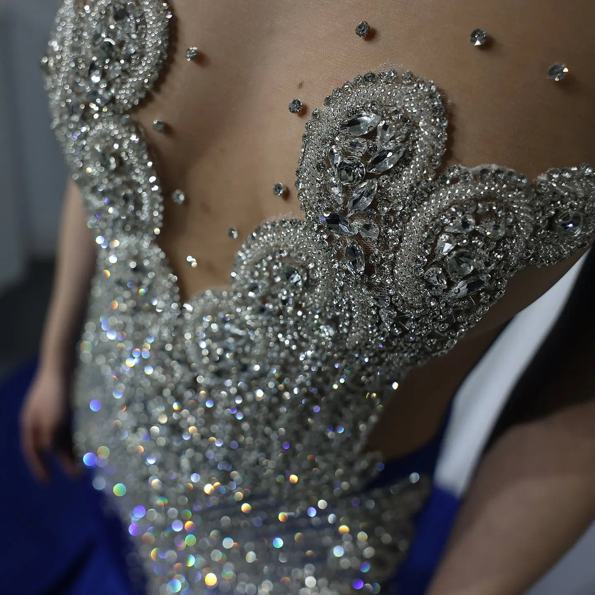 silver and royal blue prom dresses Ball Gown Silver And Royal Blue Prom Dresses Royal Blue Feather Mermaid Silver Sequin Made-to-