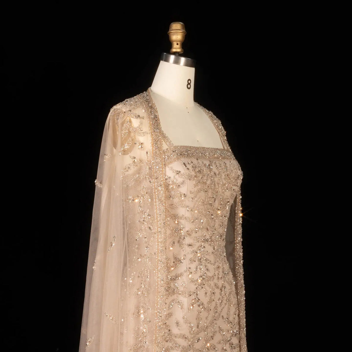 Elegant Pink Beaded Evening Gown with Sheer Cape SS393 