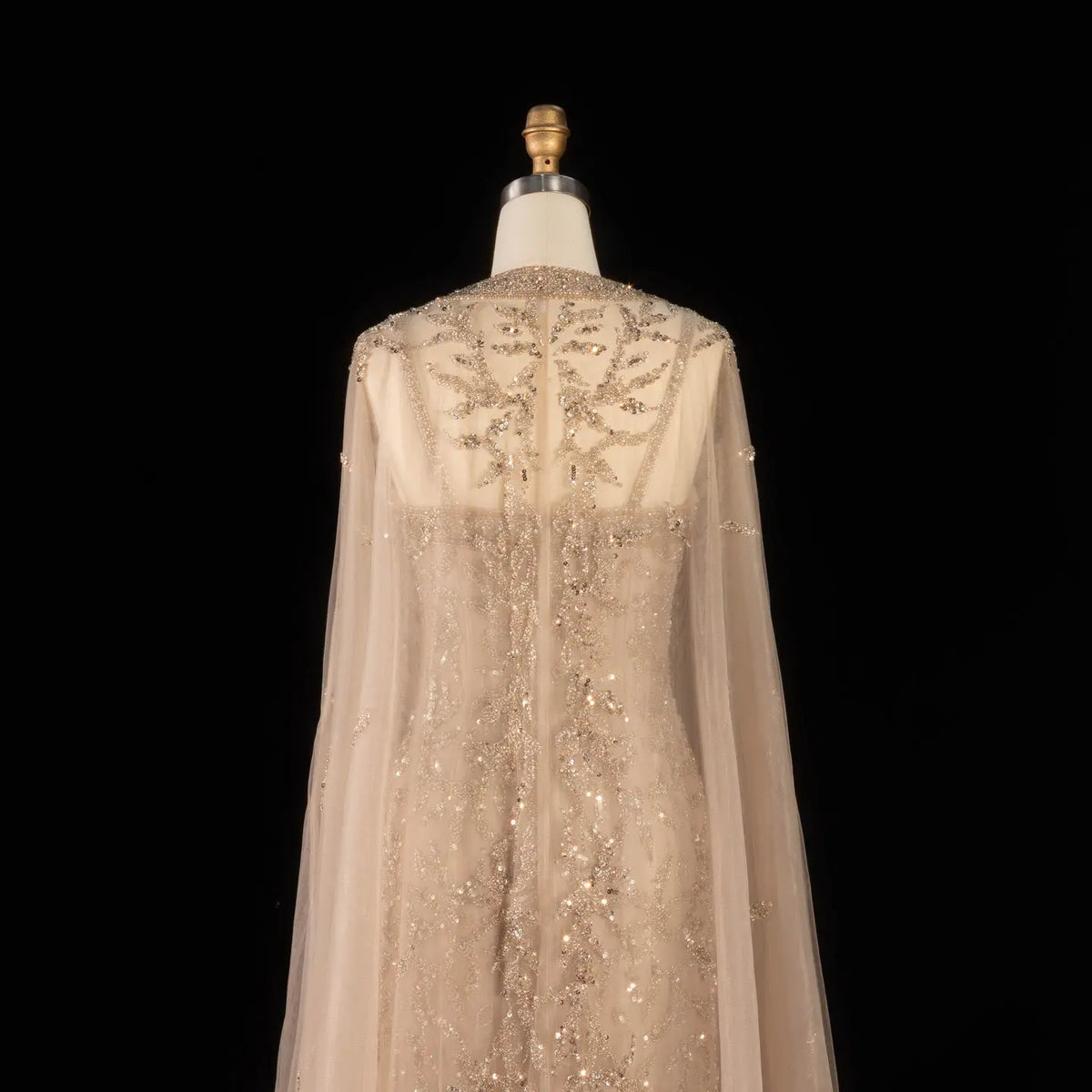 Elegant Pink Beaded Evening Gown with Sheer Cape SS393 