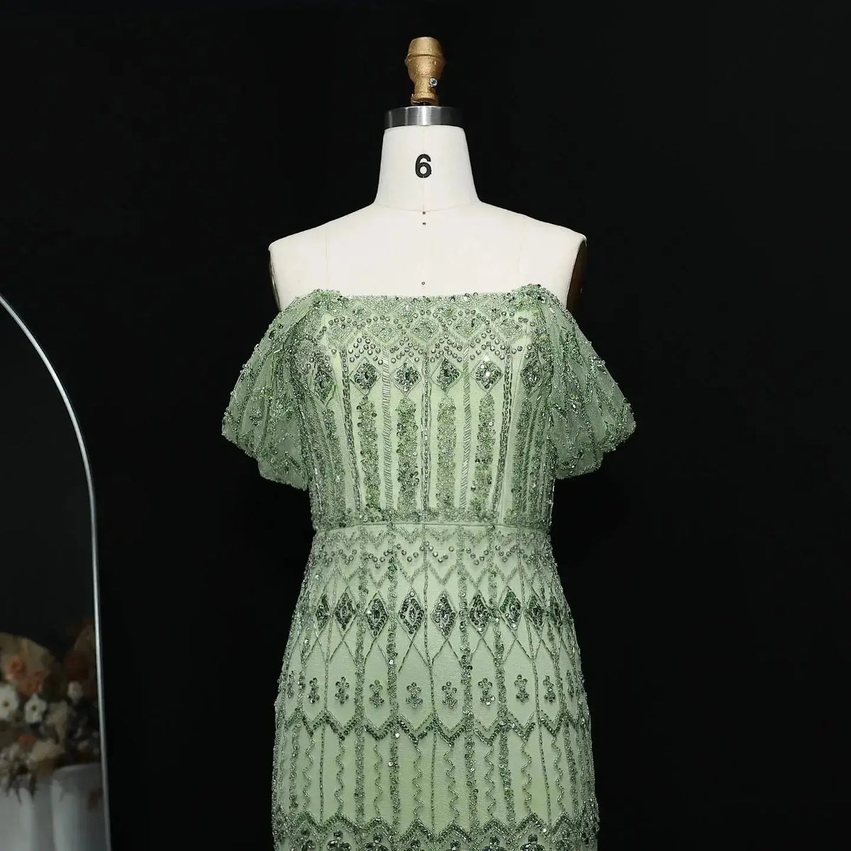 Luxury White Beaded Short Sleeves Evening Dress SS291
