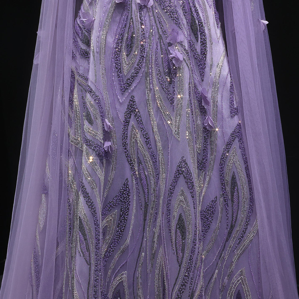 Luxury 3D flowers Purple Beaded Evening Dress with Scarf SS060