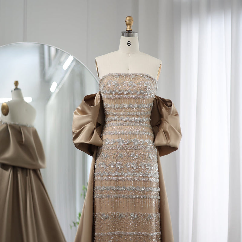 Luxury Sage Green Beaded Evening Dress with Cape SS238