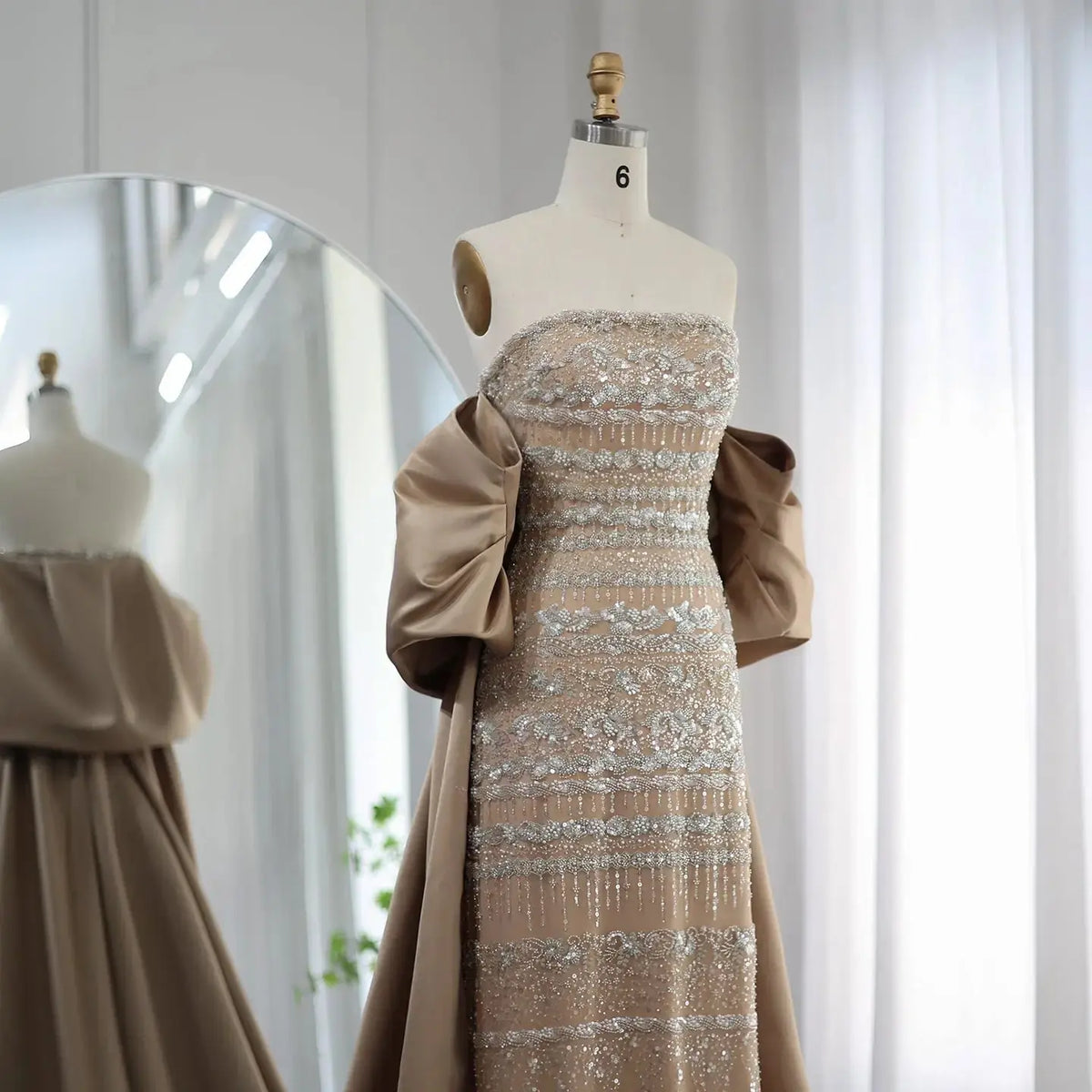 Luxury Sage Green Beaded Evening Dress with Cape SS238 Luxury Sage Green Beaded Evening Dress with Cape SS238