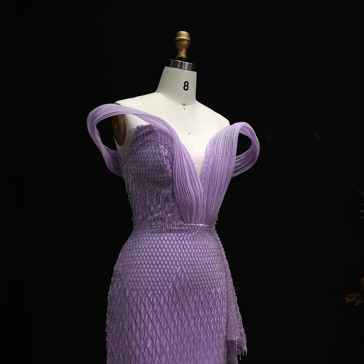 Elegant Crystal Off Shoulder Blue Evening Dress with Slit  SS115